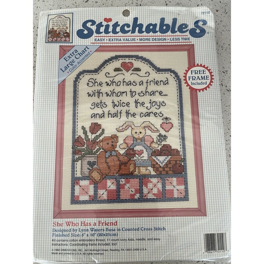 Dimensions Stitchables Has a Friend Counted Cross Stitch Kit 8x10" Bunny Bear